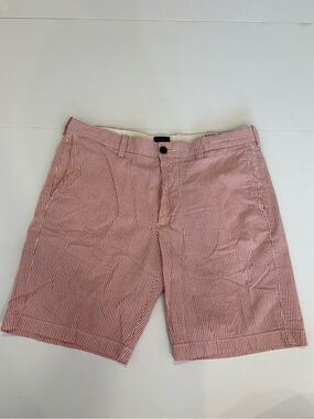 J. Crew Men's Red and White Seersucker Stripe Shorts Americana Summer 33